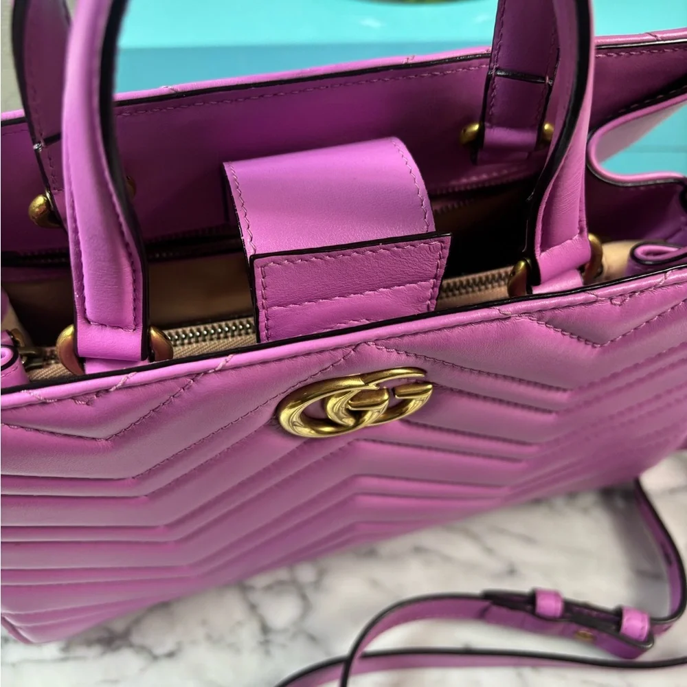 EUC GUCCI Small Pink GG Marmont Matelassé Satchel Tote - Picture 5 of 17
